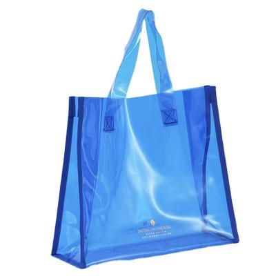 China New Arrival Plastic Handbag PVC Tote Bag Clear Pvc Beach Bag Simple And Beautiful Blue Plastic Strap Black Bag for sale