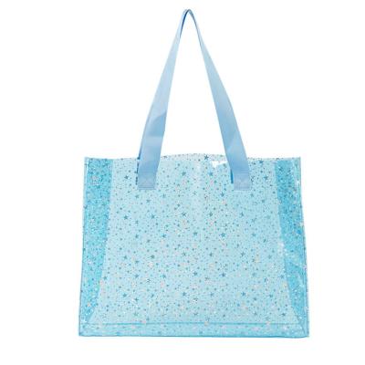 China New next simple and beautiful clear shopping plastic PVC handbag Tote Bag beauty outdoor sequin glitter portable gift beach for sale