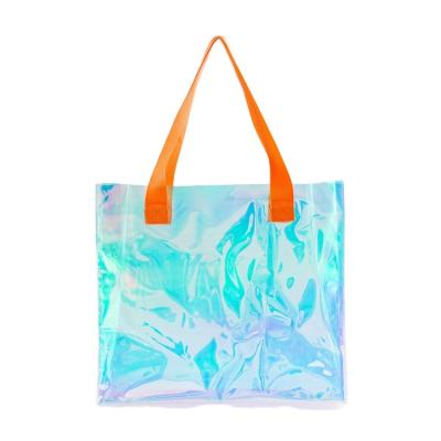 China Fashion Clear Reusable Transparent Waterproof PVC Tote Bag Eco-friendly Custom Logo Printed PVC Tote Bag Shopping Bag for sale