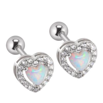 China Wholesale Fire Heart Jewelry Opal Ear Tragus Cartilage Helix Lobe Romantic Surgical Steel Stud Earring Piercing Jewelry for sale