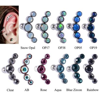 China FASHIONABLE Surgical Steel Jewelry Crystal Ear Lobe Barbell Piercing Five Opal Ear Tragus Cartilage Helix Stud Piercing Earrings for sale