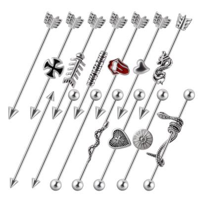 China Bulk Cone Dragon Long Bridge Earring Transversal Stainless Steel Man Barbell Industrial Arrow Hiphop Piercing Unisex Jewelry for sale