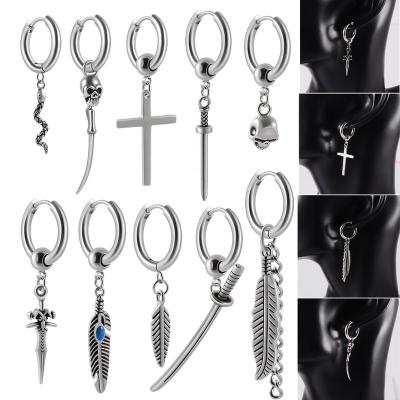 China New popular gothic punk stainless steel ear clip dangle earrings for men/women ear drop earring jewelry punk wholesale for sale