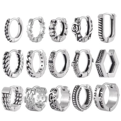 China Wholesale Vintage Stainless Steel Jewelry Circle Hoop Earrings Rock Hip Hop Biker Earring Women Man Vintage Gothic Punk Round Clip Earring for sale