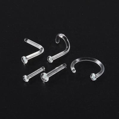 China FASHIONABLE New Design Nose Glass Bone Studs Ring Prevent Allergy Transparent Straight Screw Nose Body Piercing Jewelry for sale