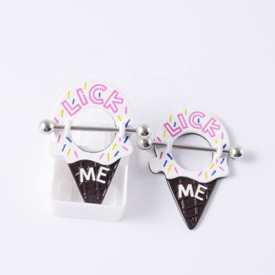 China Sexy Romantic Surgical Steel Lick Me Ice Cream Nipple Shield Piercing Ring Body Jewelry For Women for sale