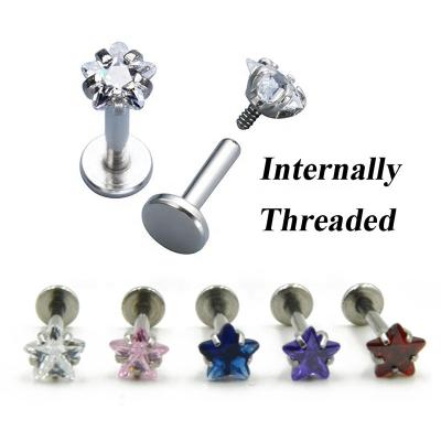 China Clear Stainless Steel Crystal Star Gem Labret Tragus Internally Threaded Surgical Steel Body Piercing Jewelry for sale