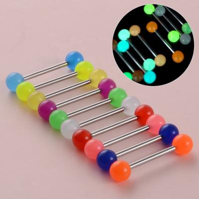 China 10/14pcs/Pack FASHIONABLE Luminous Surgical Steel Tongue Piercing Glow in the Dark Belly Button Ring Acrylic Ball Labret Stud Body Jewelry for sale