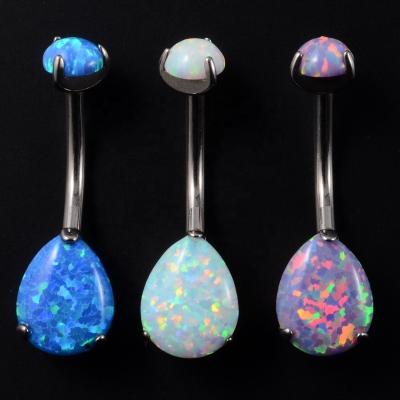 China FASHIONABLE 14G G23 Titanium Belly Bars Swell Opal Button Rings Belly Piercing Curved Banana Body Jewelry Navel Piercing Rings for sale