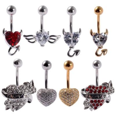 China Round Ombligo Devil Button Jewelry Navel Ring Banana Jewelry Fashion Body Piercing Trendy Zircon Heart Shape Belly Belly Button for sale