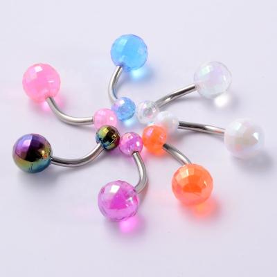 China FASHIONABLE 14G Surgical Steel Belly Piercing Acrylic Ball Button Rings Belly Curved Piercing Banana Body Jewelry Belly Button Rings for sale