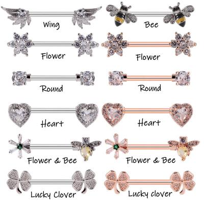 China Lucky Clover Charming Accessories For Women Body Piercing Jewelry 14G Flower Heart Nipple Barbell Nipple Barbell Romantic for sale