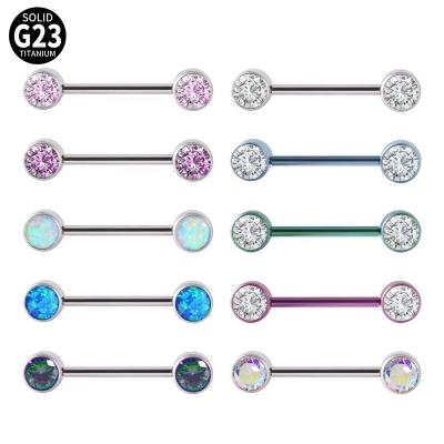 China TRENDY Titanium G23 Sexy Nipple Shield Bars Piercing CZ Opal Gem 14G Internally Thread Nipple Barbells Women Fashion Jewelry Wholesale for sale