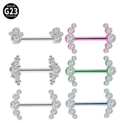 China FASHIONABLE G23 Titanium Nipple Rings Internally Threaded 2 Tri Pearl Group 3-CZ Nipple Stone Barbell Women's Body Piercing Jewelry Wholesale for sale