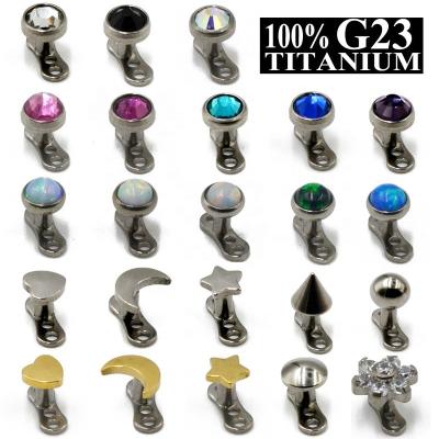 China CZ Opal Anchor Star G23 Head Skin Diver Hide In Skin Security Piercing Tattoo Unisex Fashion Dermal Titanium Unisex Body Jewelry for sale