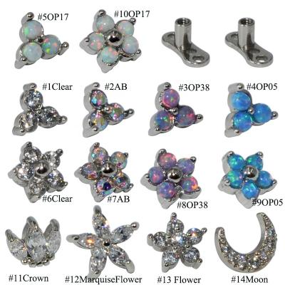 China Hide In Skin Tattoo Women Opal Flower Dermal Anchor Tongue Surgical Steel Cute Top Diver Beautiful Piercing Body Jewelry for sale