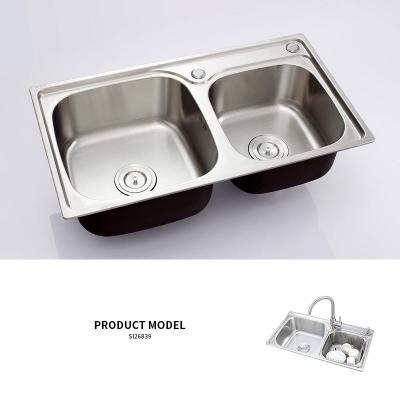 China Without Faucet Double Bowl Capacity Standard Double Bowl Sink Topmount 304 Stainless Steel Kitchen Sink for sale