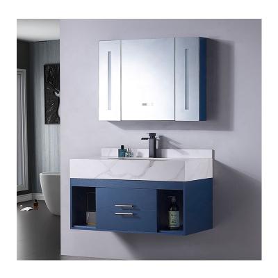 China Modern Modern Vanity Set Waterproof Floating Single Sink Vessel Bath With Light Mirror Wood Bathroom Cabinet for sale