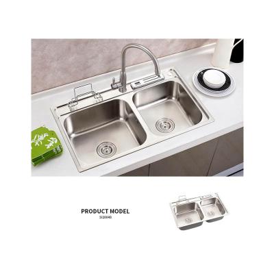 China Without Faucet 304 Stainless Steel Double Bowl Kitchen Sink for sale