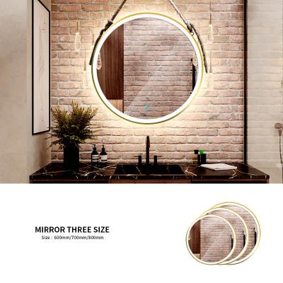 China Aluminum Frame Wall Mounted Decorative Touch Screen Bathroom Illuminated Round Mirror With Rope for sale