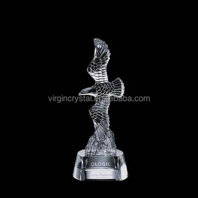 China Wholesale Cheap Europe Eagle 3d Glass Model With Black Base Crystal Eagle Trophy Award for sale