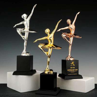 China New global custom wholesale gold silver bronze metal ballet dancers figurine trophy awards souvenir for sale