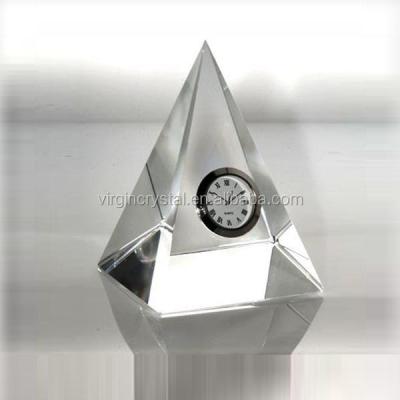 China Clear triangle pyramid crystal desk decoration/desk clock business souvenir as office table watches for sale