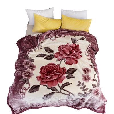 China Rose Flower Double Layer Winter Anti-Static Blankets For Beds Twin Size Thick Warm Heavy Fluffy Super Soft Queen Red Raschel Blankets for sale