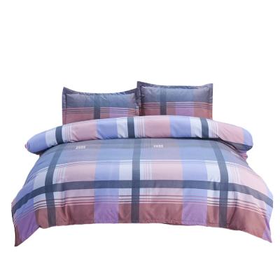 China Nondisposable Single Lattice Style Bedding Set Polyester Cotton 4PCS Comforter Cover Sheet And Pillowcase for sale