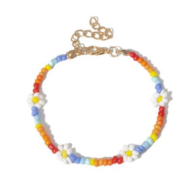 China Vintage Women Girls Summer Anklet Beaded Rainbow Colored Rice Seed Flower Shape Anklet for sale