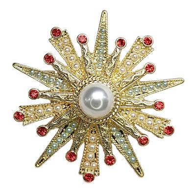 China Amazon Style Western Alloy Inlaid Diamond Snowflake Beads Brooch Suit Pin Eight Star Brooch for sale