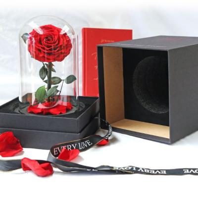 China Romantic Real Preserved Rose Wholesale New Arrival 2021 Preserved Rose Flower Box Gift in Glass Dome for Valentine's Day Gift for sale