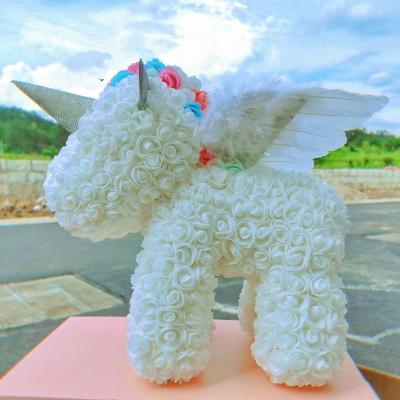 China High Quality Preserved PE Foam Rose Bear 40cm With Box PE Rose Unicorn For Valentine's Gift for sale