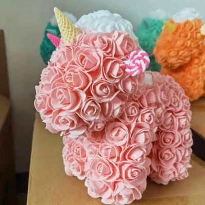 China PE Foam Rose Bear Small Pink Unicorn 25cm With Box PE Mounted Unicorn For Valentine's Gift for sale