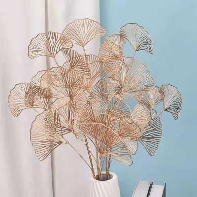 China Plastic Artificial Ginkgo Leaves Plastic Golden Apricot Leaves For Garden Wedding Decor for sale