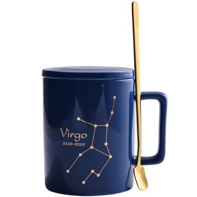 China Viable High Quality Bone China Mugs Constelation Coffee Mug With Gold Spoon for sale