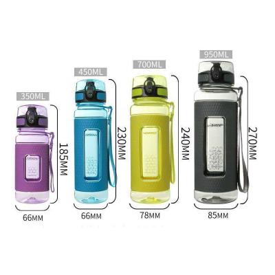 China Sustainable Portable Glass Water Bottle Gym Plastic Water Bottle With Silicone Sleeve for sale