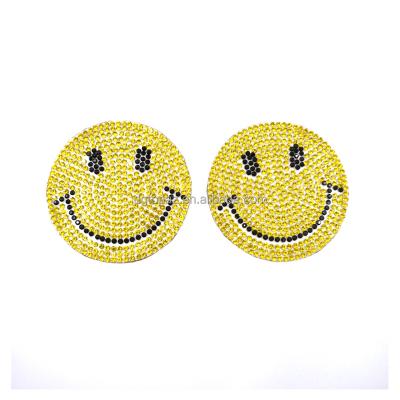 China Custom Pointback Adhesive Iron On Small Smiley Face Logo Patches With 6CM Cute Rhinestone for sale