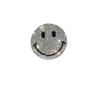 China Pointback Crystal Smiley Face Iron On Patch Rhinestone Logo Heat Press Transfer Badges for sale