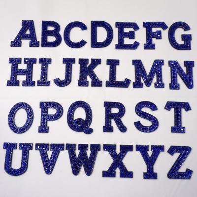 China 3D Sapphire A-Z Alphabet Letters Custom Embroidered Patch For Fabric for sale