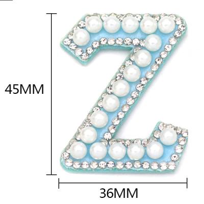 China 3D Blue Pearl Letter Stickers Iron On Transfer Heat Press Letter Patches For Wholesale for sale