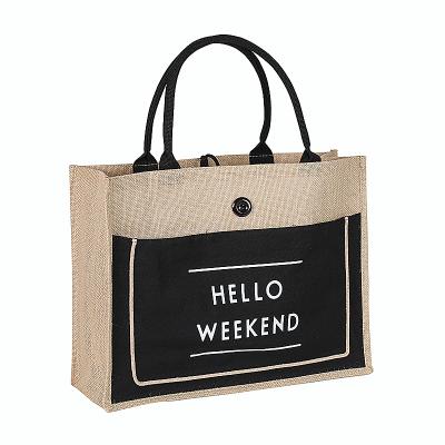 China 100% ORIOU Customer Beach Bag Eco-friendly Wholesale Hessian Customs Printed Natural Burlap Hessian Bag Shopping Packaging for sale