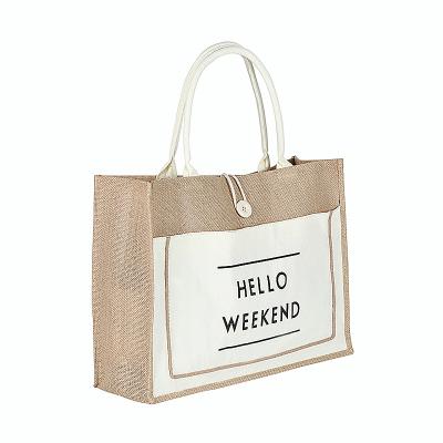 China 100% ORIOU Eco-friendly Natural Burlap Beach Tote Bags Reusable Jute Shopping Bags for sale