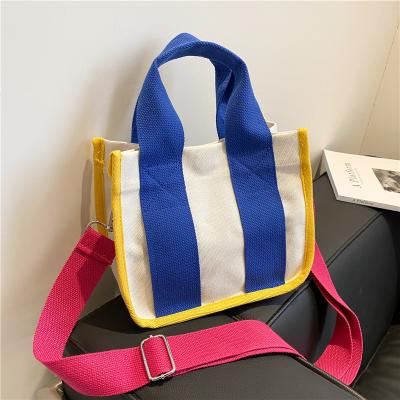 China Durable Eco-Friendly Women Handbags Ladies Handbags Contrast Color Small Thick Recycled Canvas Tote Bag for sale