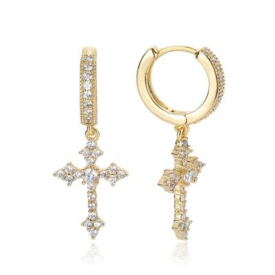 China Latest Vintage Design Hip Hop Micro Inlaid Zircon Earrings Cross Cross Stud Earrings for sale