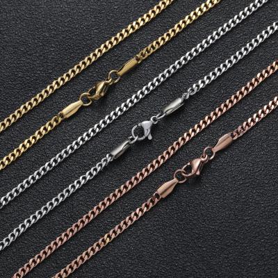 China Hip Hop Real Hip Hop Necklace 3mm Cuban Link Chain Necklace Gold Plated Stainless Steel Chain Necklace For Teens Men Women for sale