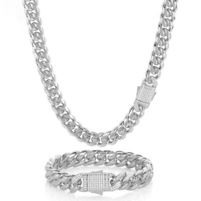 China Classic 14mm Diamond Cuban Necklace Hip Hop Full Diamond Necklace from Europe and America China factory outlet for sale