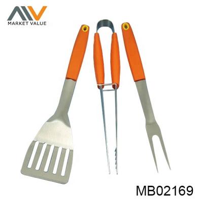 China Easily Cleaned 3PCS BBQ Set BBQ Tools Stainless Steel Tools With Plastic TPR Handles / (Fork / Shovel / Tongs) for sale