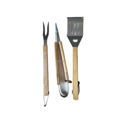 China Easily cleaned 3PCS BBQ S/S TOOLS spatula tongs, and forks WITH WOODEN HANDLE for sale