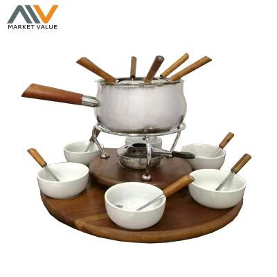 China Sustainable Stainless Steel Cheese Fondue Set Temperature Controllable Raclette Cheese Fondue Pot Cheese Hot Chocolate Pot for sale